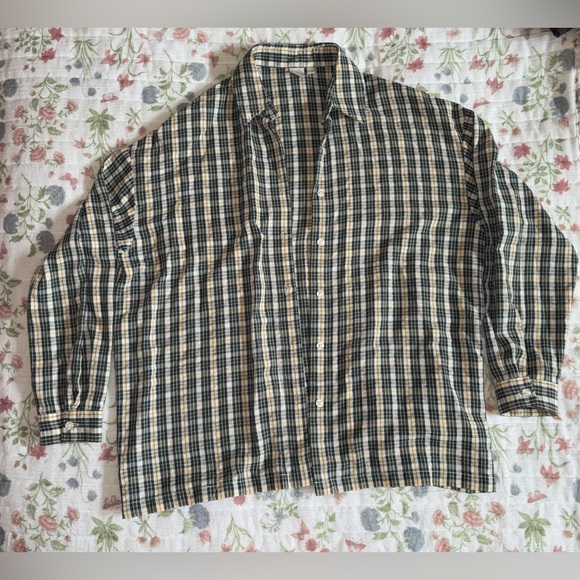 twik Tops - Twik Dark Green, Yellow, Dark Blue and White Plaid Button Down Shirt